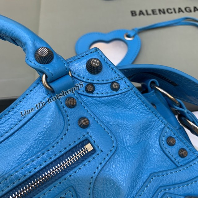 Balenciaga專櫃爆款油蠟藍色銀扣手提女包 638515 巴黎世家Neo cagole機車包 fyj2008